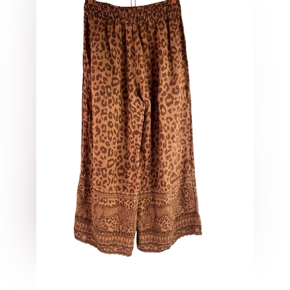 Soft Surroundings Women Wide Leg Haya Crop Mocha Leopard Print Wide-Leg Pants M - Picture 2 of 7